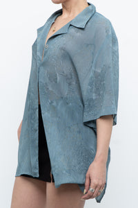Vintage x Made in Canada x Teal Semi-Sheer Patterned Blouse (XS-XXL)