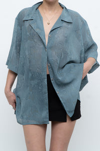 Vintage x Made in Canada x Teal Semi-Sheer Patterned Blouse (XS-XXL)