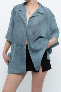Vintage x Made in Canada x Teal Semi-Sheer Patterned Blouse (XS-XXL)