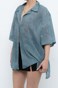 Vintage x Made in Canada x Teal Semi-Sheer Patterned Blouse (XS-XXL)