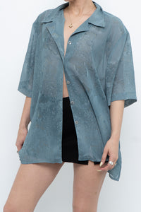 Vintage x Made in Canada x Teal Semi-Sheer Patterned Blouse (XS-XXL)