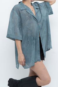 Vintage x Made in Canada x Teal Semi-Sheer Patterned Blouse (XS-XXL)