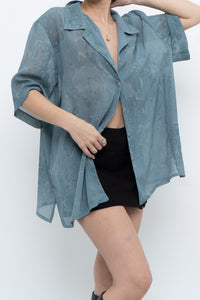 Vintage x Made in Canada x Teal Semi-Sheer Patterned Blouse (XS-XXL)
