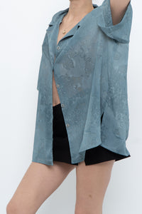 Vintage x Made in Canada x Teal Semi-Sheer Patterned Blouse (XS-XXL)