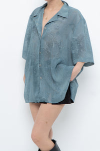 Vintage x Made in Canada x Teal Semi-Sheer Patterned Blouse (XS-XXL)