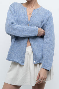 Vintage x LL BEAN Heathered Baby Blue Cotton Knit Cardigan (XS-M)