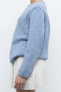 Vintage x LL BEAN Heathered Baby Blue Cotton Knit Cardigan (XS-M)