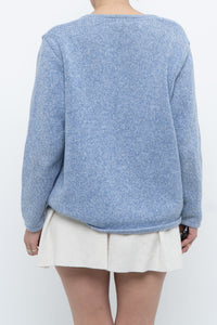 Vintage x LL BEAN Heathered Baby Blue Cotton Knit Cardigan (XS-M)