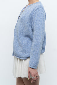 Vintage x LL BEAN Heathered Baby Blue Cotton Knit Cardigan (XS-M)