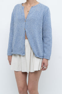 Vintage x LL BEAN Heathered Baby Blue Cotton Knit Cardigan (XS-M)