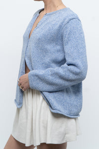 Vintage x LL BEAN Heathered Baby Blue Cotton Knit Cardigan (XS-M)