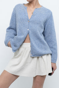 Vintage x LL BEAN Heathered Baby Blue Cotton Knit Cardigan (XS-M)