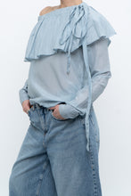Load image into Gallery viewer, ROBERT RODRIGUEZ x Baby Blue Cotton, Silk Off-Shoulder Top (XS, S)
