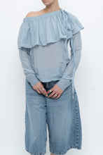 Load image into Gallery viewer, ROBERT RODRIGUEZ x Baby Blue Cotton, Silk Off-Shoulder Top (XS, S)
