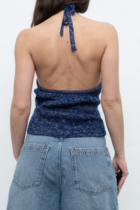 Vintage x Dark Blue Metallic Knit Halter (M)