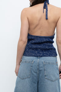 Vintage x Dark Blue Metallic Knit Halter (M)