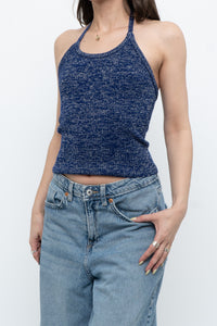 Vintage x Dark Blue Metallic Knit Halter (M)