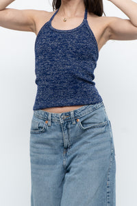 Vintage x Dark Blue Metallic Knit Halter (M)