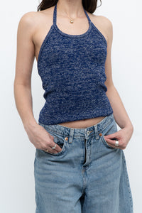 Vintage x Dark Blue Metallic Knit Halter (M)