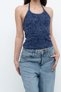 Vintage x Dark Blue Metallic Knit Halter (M)