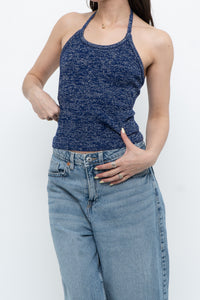 Vintage x Dark Blue Metallic Knit Halter (M)