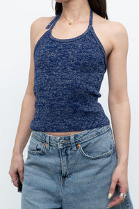Vintage x Dark Blue Metallic Knit Halter (M)