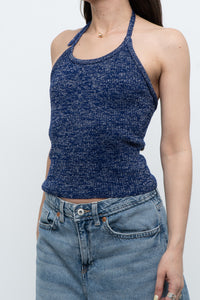 Vintage x Dark Blue Metallic Knit Halter (M)