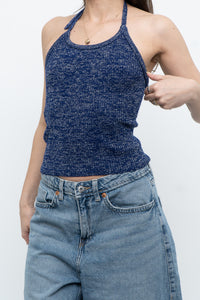 Vintage x Dark Blue Metallic Knit Halter (M)