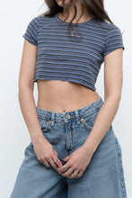Load image into Gallery viewer, Vintage x Blue, Brown Striped Cropped Baby Tee (XS, S)