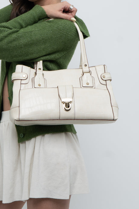 Vintage x Cream Faux Leather Croc Purse
