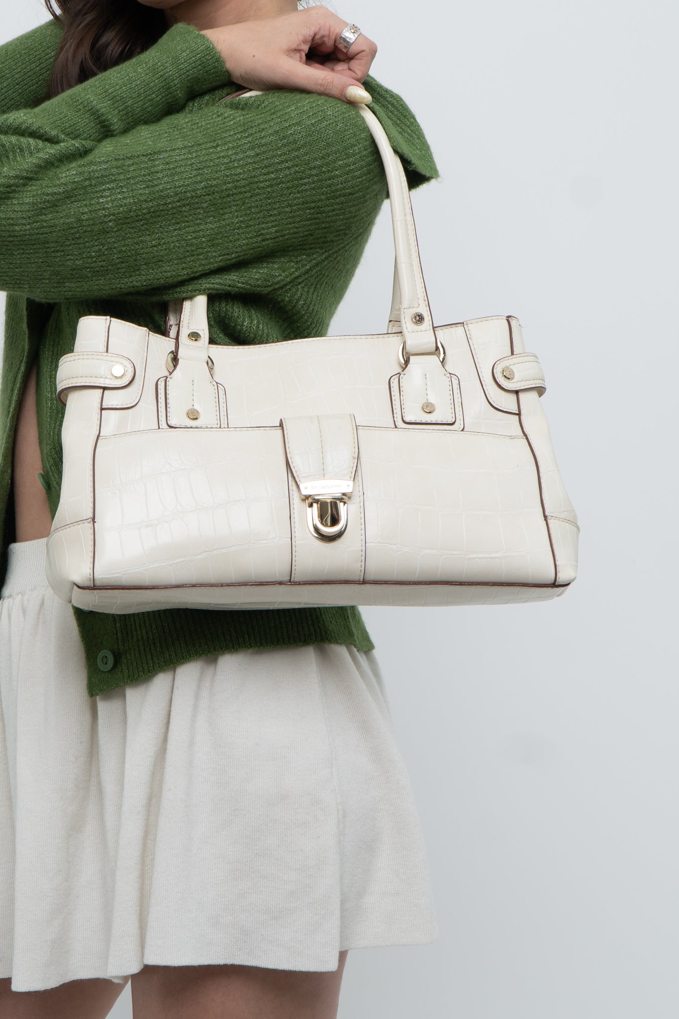 Vintage x Cream Faux Leather Croc Purse