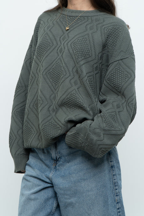 Vintage x Sage Green Cableknit Cotton Sweater (XS-L)