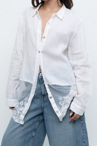 Modern x White Linen Mesh Lace Long Blouse (XS-L)