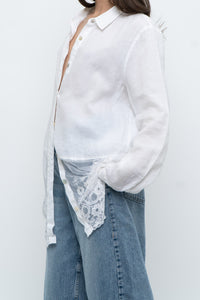 Modern x White Linen Mesh Lace Long Blouse (XS-L)