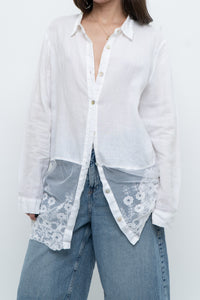 Modern x White Linen Mesh Lace Long Blouse (XS-L)