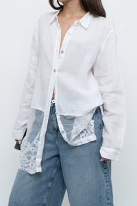 Modern x White Linen Mesh Lace Long Blouse (XS-L)