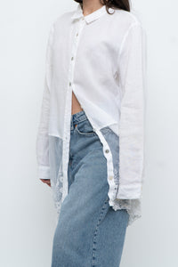 Modern x White Linen Mesh Lace Long Blouse (XS-L)