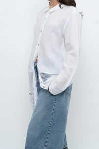 Modern x White Linen Mesh Lace Long Blouse (XS-L)
