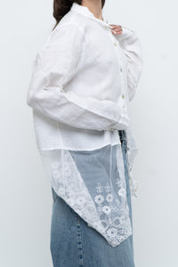 Modern x White Linen Mesh Lace Long Blouse (XS-L)