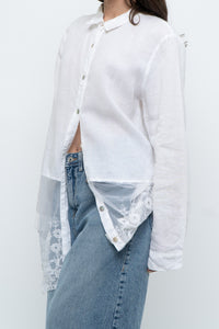 Modern x White Linen Mesh Lace Long Blouse (XS-L)