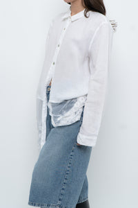 Modern x White Linen Mesh Lace Long Blouse (XS-L)