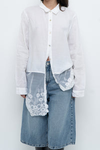 Modern x White Linen Mesh Lace Long Blouse (XS-L)