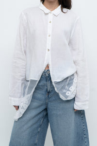 Modern x White Linen Mesh Lace Long Blouse (XS-L)