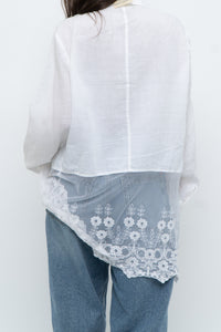 Modern x White Linen Mesh Lace Long Blouse (XS-L)