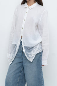 Modern x White Linen Mesh Lace Long Blouse (XS-L)