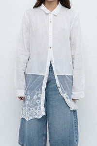 Modern x White Linen Mesh Lace Long Blouse (XS-L)