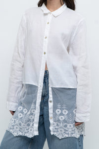 Modern x White Linen Mesh Lace Long Blouse (XS-L)