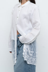 Modern x White Linen Mesh Lace Long Blouse (XS-L)