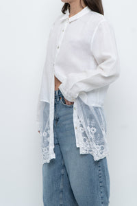 Modern x White Linen Mesh Lace Long Blouse (XS-L)