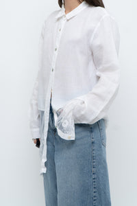 Modern x White Linen Mesh Lace Long Blouse (XS-L)